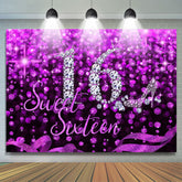 Lofaris Purple And Black Glitter Sweet 16th Birthday Backdrop